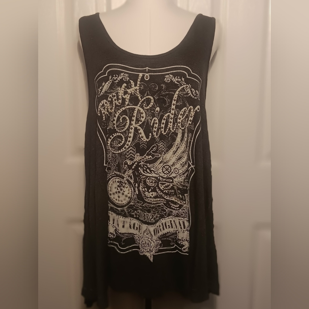 NEW! Vocal Black Graphic "Rough Rider" Tank Top Embellished With Rhinestones